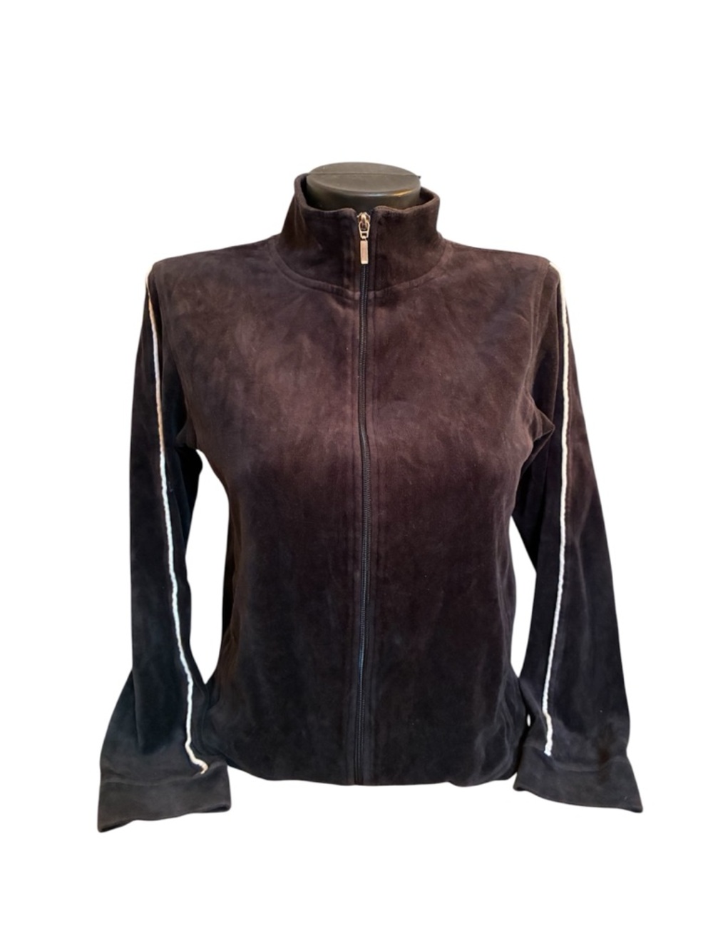 Black Zip-Front Women's Jacket with whiteContrast Stripe.  SoHo Lady.